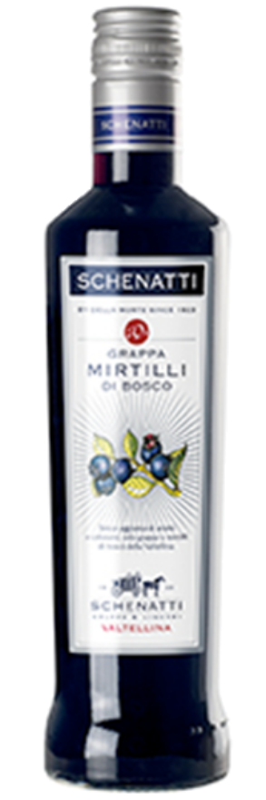 Liquore Mirtilli di Bosco 30° Schenatti, a base di Grappa Distillerie Riunite