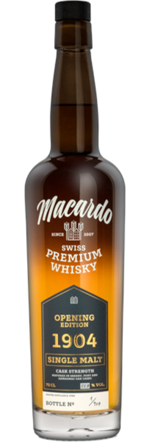 Macardo Opening Edition 1904 Single Malt 53.7°, Schweiz, Strohwilen - Cask Strength (Geschenksbox)